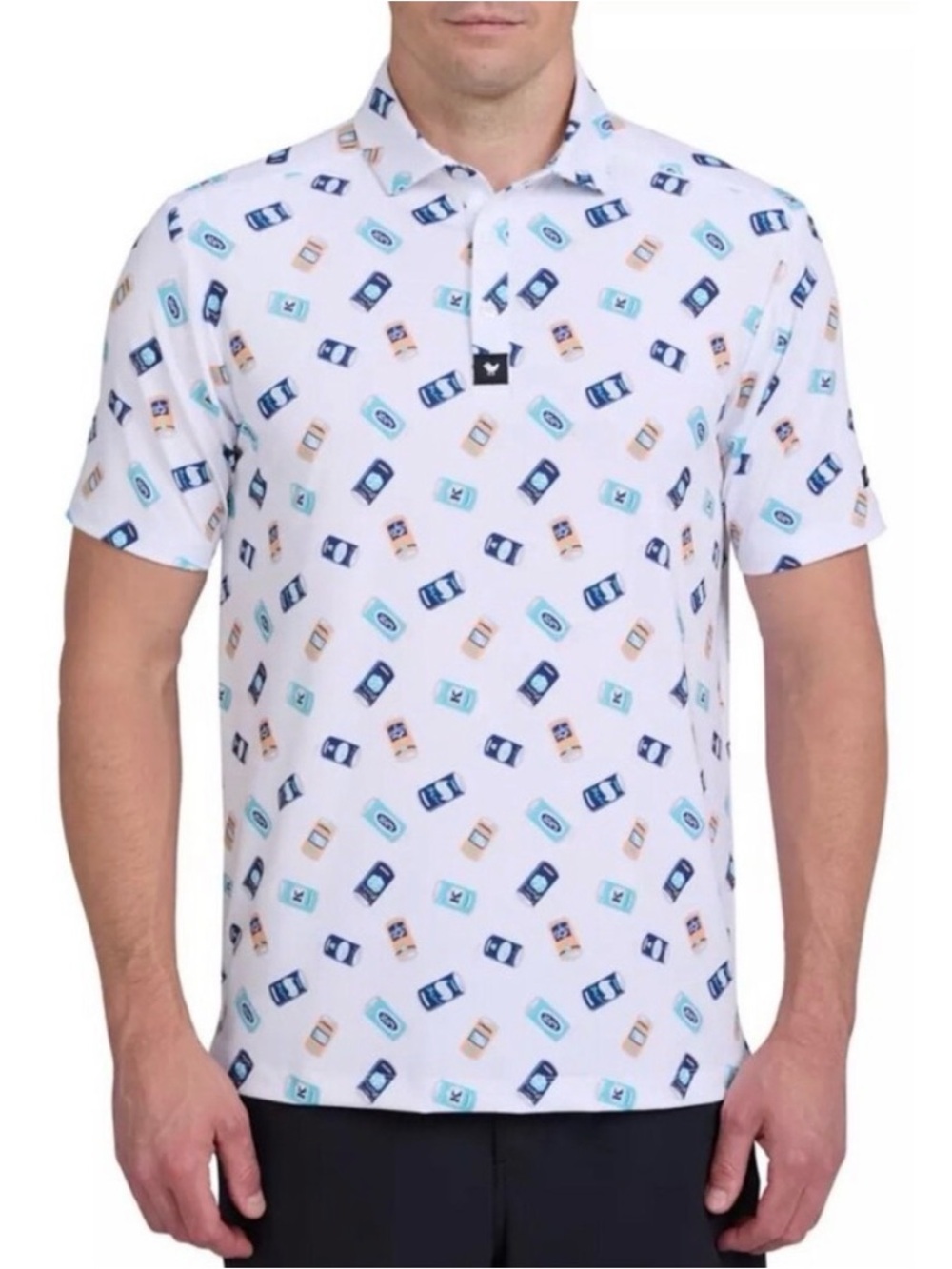 Bad Birdie Men’s “Crushable” Beer Can Printed Polo Shirt XL